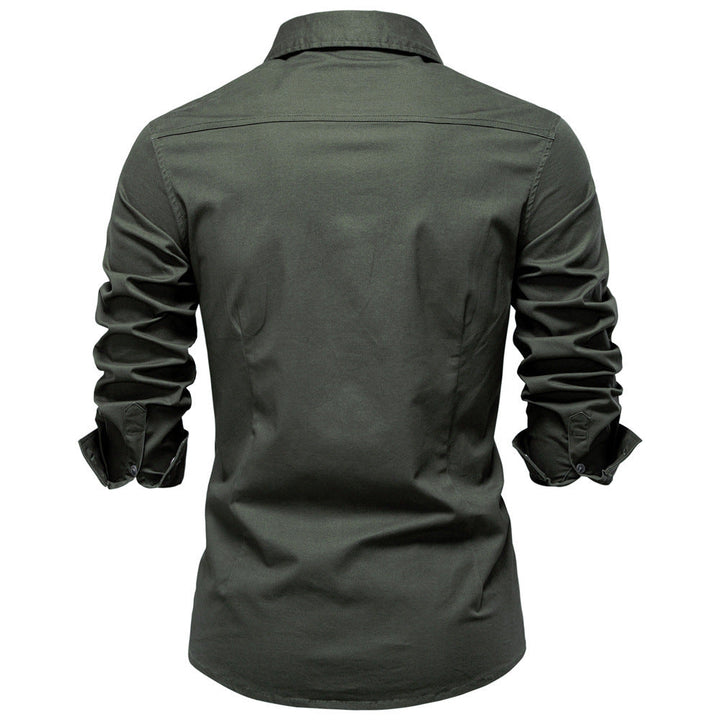 Regular Fit Cotton Blend Two Pocket Button Up Shirt Olive Green 3