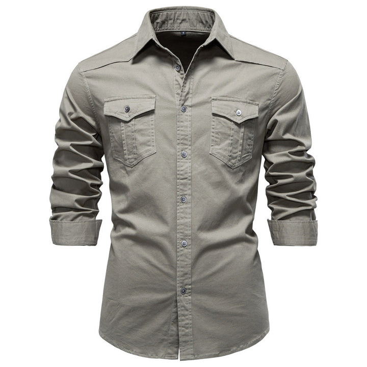 Regular Fit Cotton Blend Two Pocket Button Up Shirt Sage Green 1