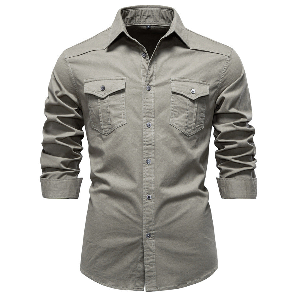 Regular Fit Cotton Blend Two Pocket Button Up Shirt Sage Green 3