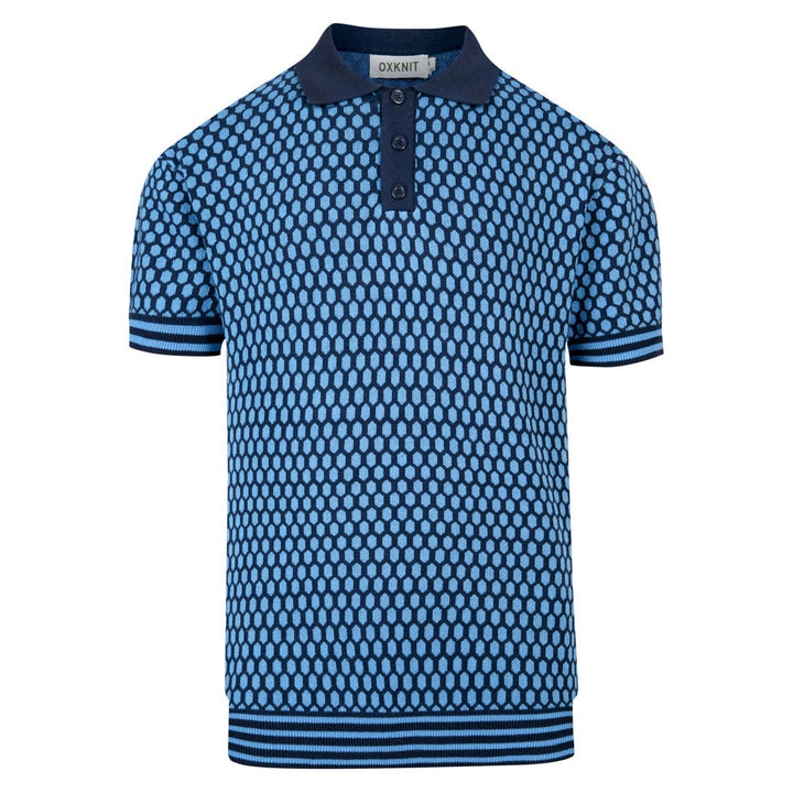Regular Fit Cotton Honeycomb Jacquard Knit Polo Set of 3 Blue 1