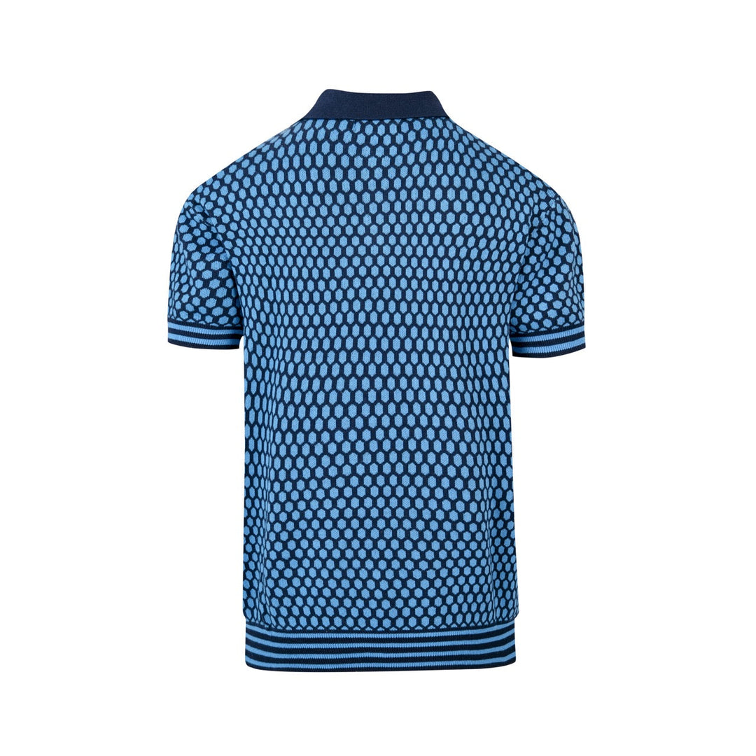 Regular Fit Cotton Honeycomb Jacquard Knit Polo Set of 3 Blue 3
