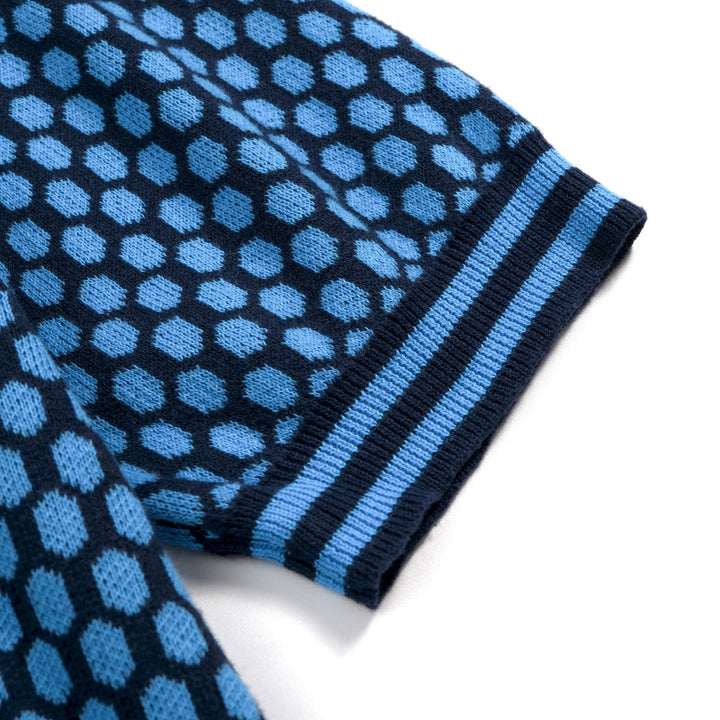 Regular Fit Cotton Honeycomb Jacquard Knit Polo Set of 3 Blue 4