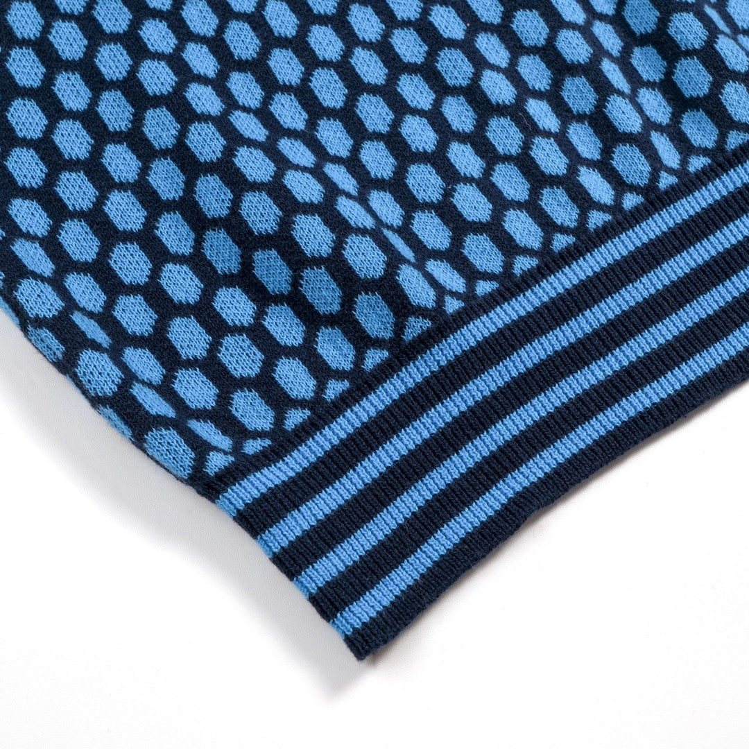 Regular Fit Cotton Honeycomb Jacquard Knit Polo Set of 3 Blue 5