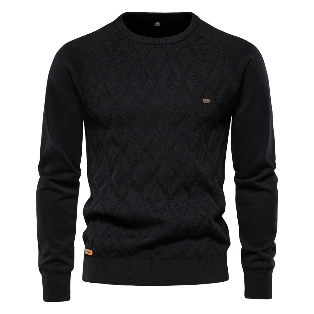 Regular Fit Diamond Knit Crew Neck Sweater Set of 2 Black 1
