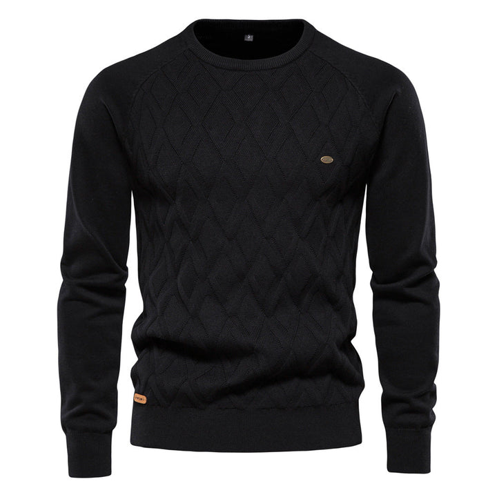 Regular Fit Diamond Knit Crew Neck Sweater Set of 2 Black 1