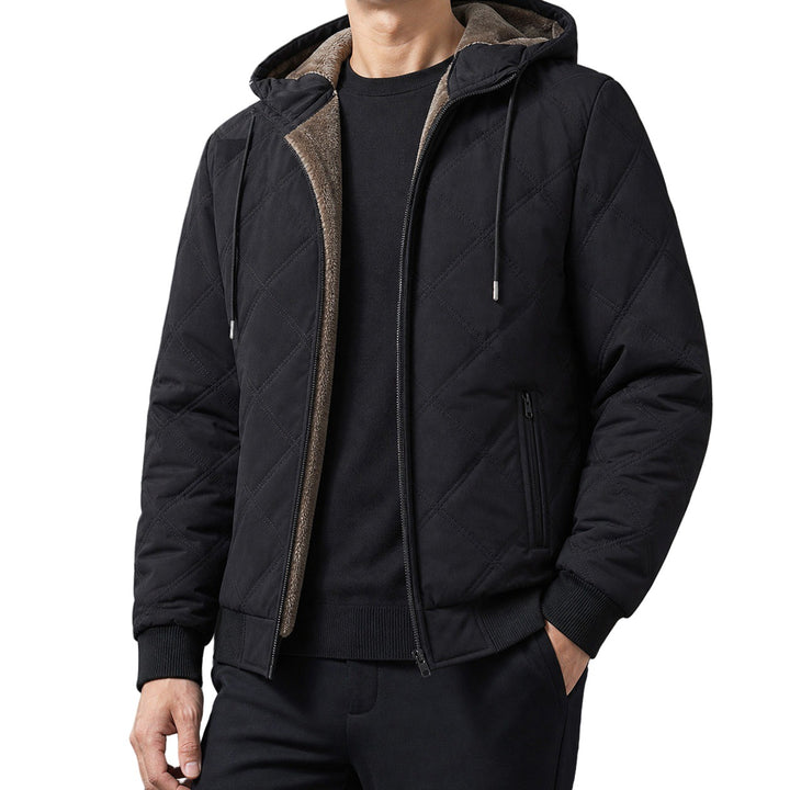 Regular Fit Diamond Quilted Fleece Lined Hooded Jacket on white