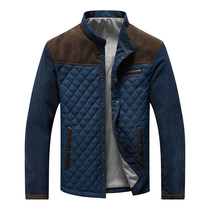 Regular Fit Diamond Quilted Patchwork Jacket Navy Brown 2