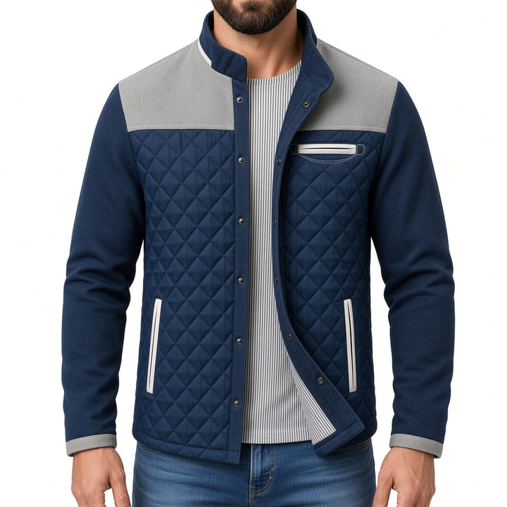 Regular Fit Diamond Quilted Patchwork Jacket Navy Gray 1