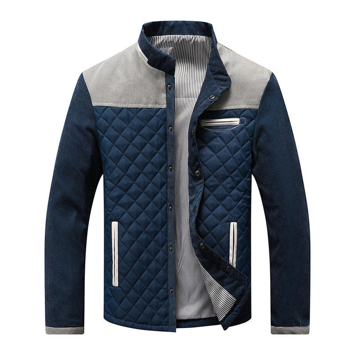 Regular Fit Diamond Quilted Patchwork Jacket Navy Gray 2