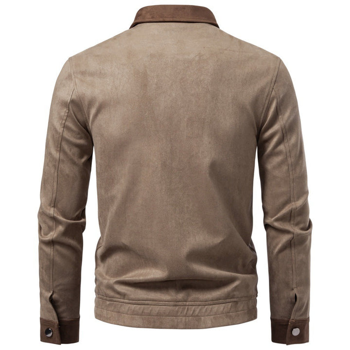 Regular Fit Faux Suede Zip Jacket Spread Collar Taupe 2