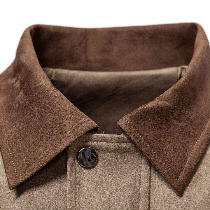 Regular Fit Faux Suede Zip Jacket Spread Collar Taupe 3