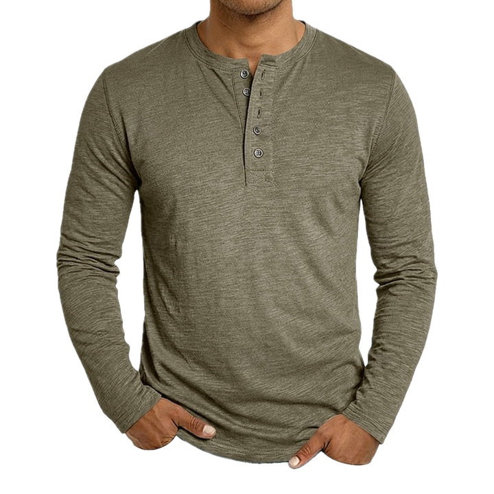 Regular Fit Henley Shirt Button Placket Long Sleeve on white