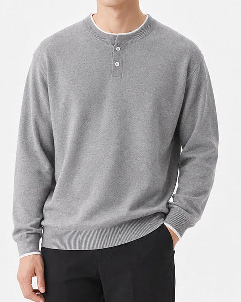 Regular Fit Knit Henley Sweater Long Sleeve Gray 1