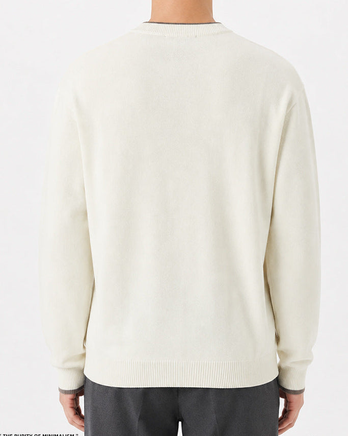 Regular Fit Knit Henley Sweater Long Sleeve White 3