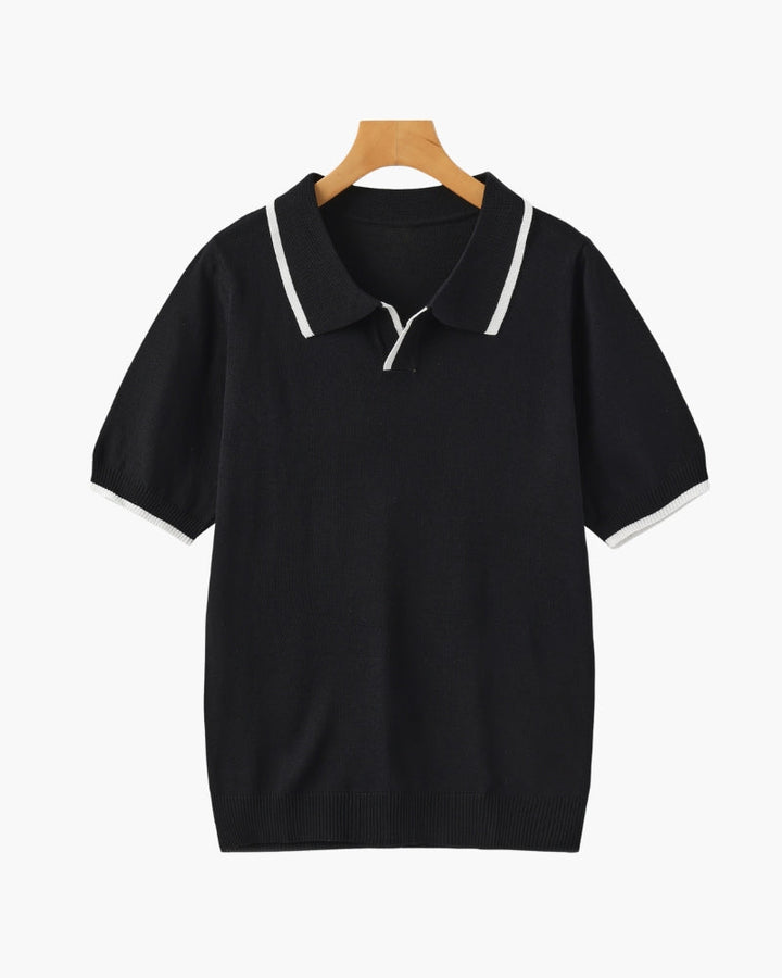 Regular Fit Knit Open Collar Polo Contrast Tipping Set of 2 Black 1