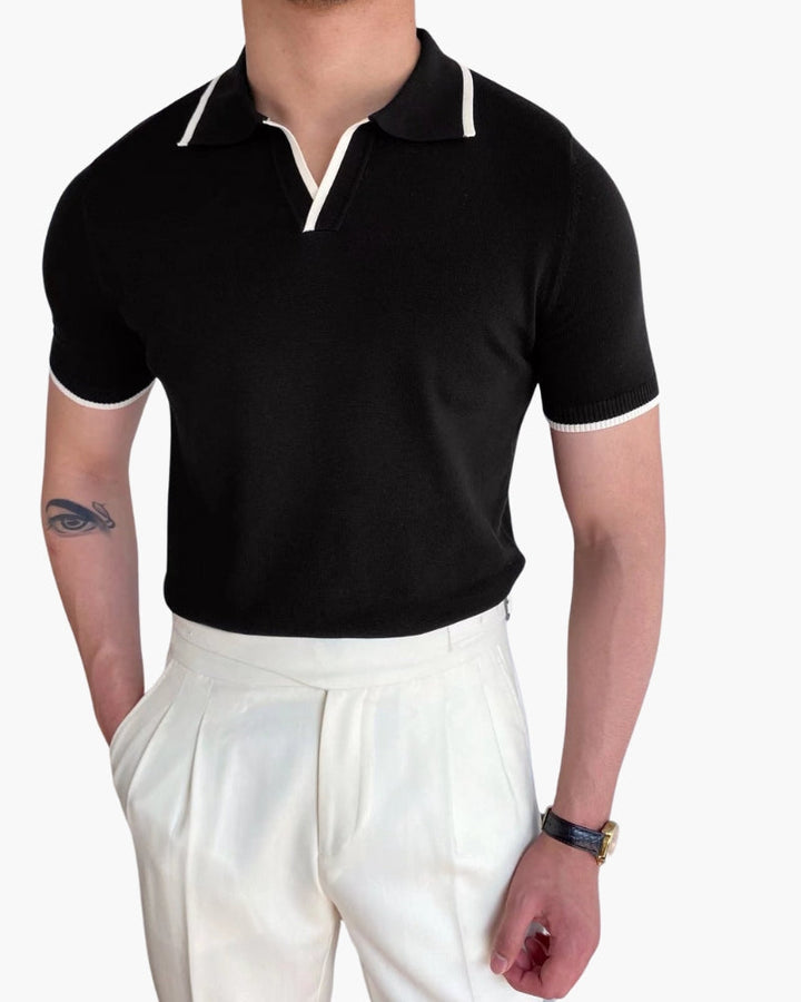 Regular Fit Knit Open Collar Polo Contrast Tipping Set of 2 Black 2