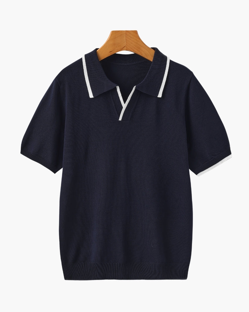 Regular Fit Knit Open Collar Polo Contrast Tipping Set of 2 Navy 1