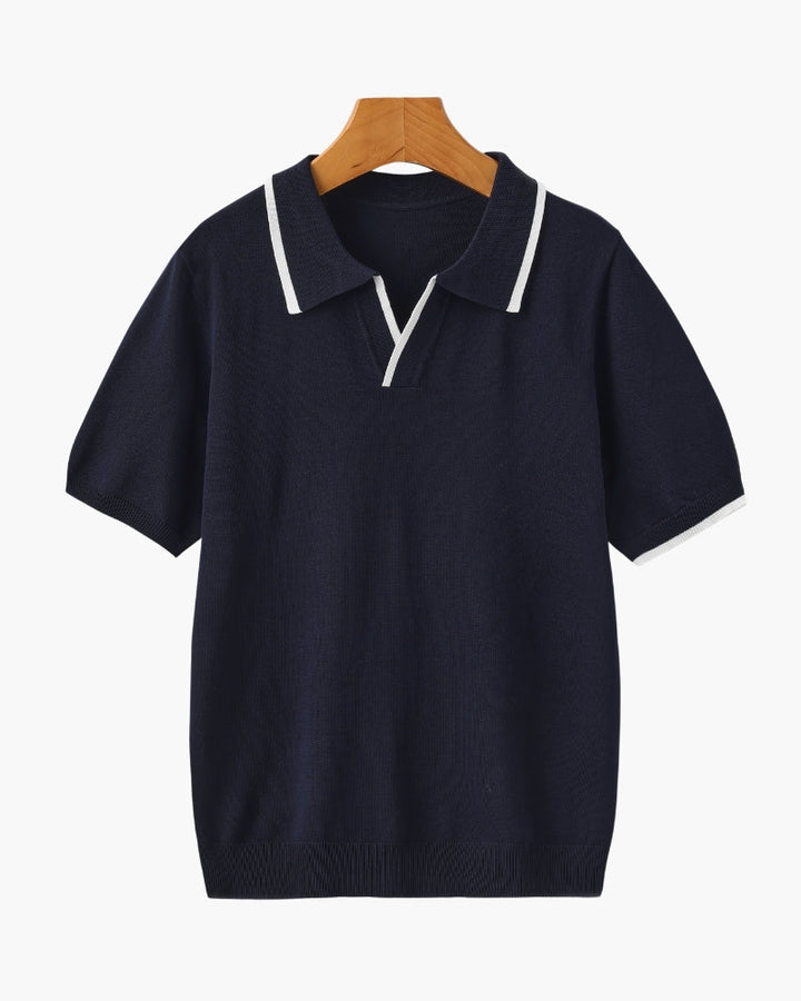 Regular Fit Knit Open Collar Polo Contrast Tipping Set of 2 Navy 1