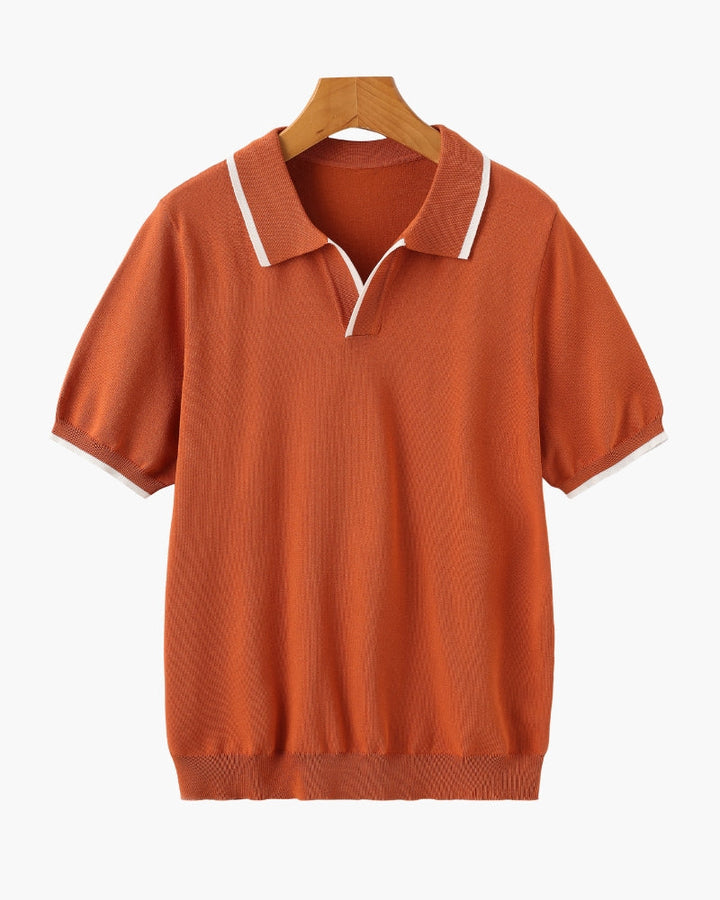 Regular Fit Knit Open Collar Polo Contrast Tipping Set of 2 Orange 1