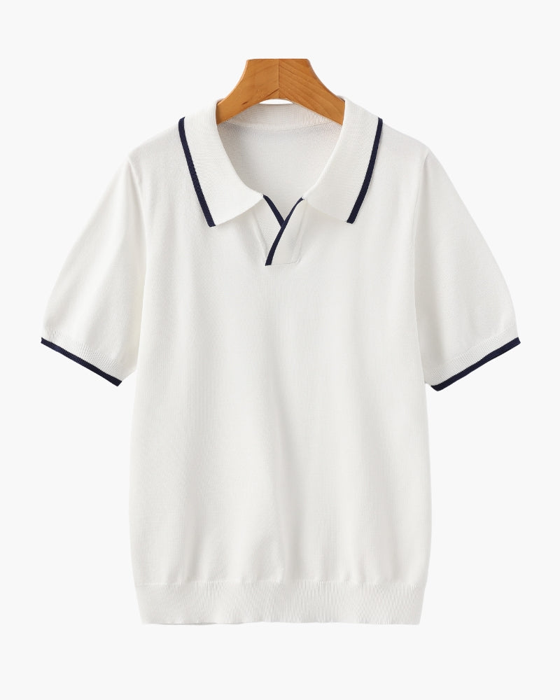 Regular Fit Knit Open Collar Polo Contrast Tipping Set of 2 White 1