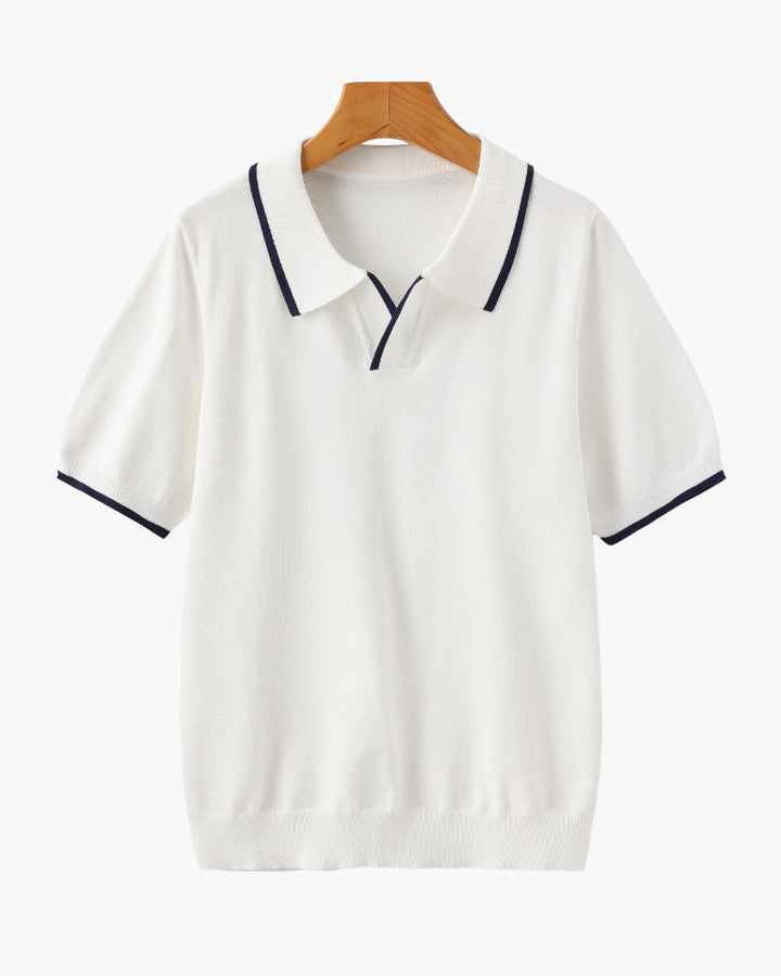 Regular Fit Knit Open Collar Polo Contrast Tipping Set of 2 White 1