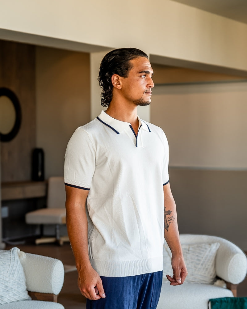 Regular Fit Knit Open Collar Polo Contrast Tipping Set of 2 White 2