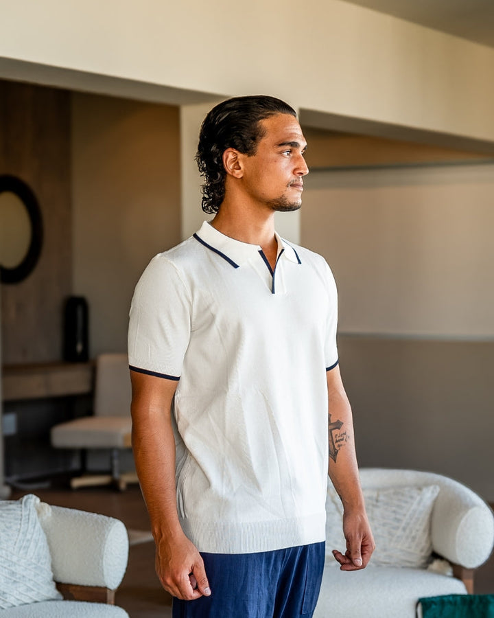 Regular Fit Knit Open Collar Polo Contrast Tipping Set of 2 White 2