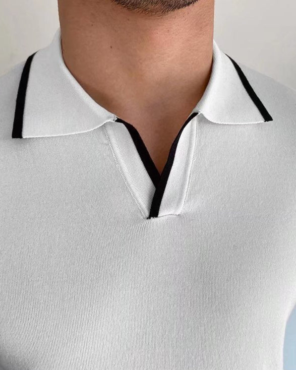Regular Fit Knit Open Collar Polo Contrast Tipping Set of 2 White 3