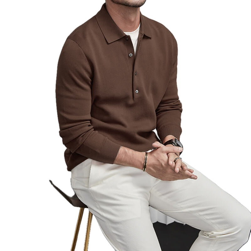 Regular Fit Knit Polo Sweater Button Placket on white