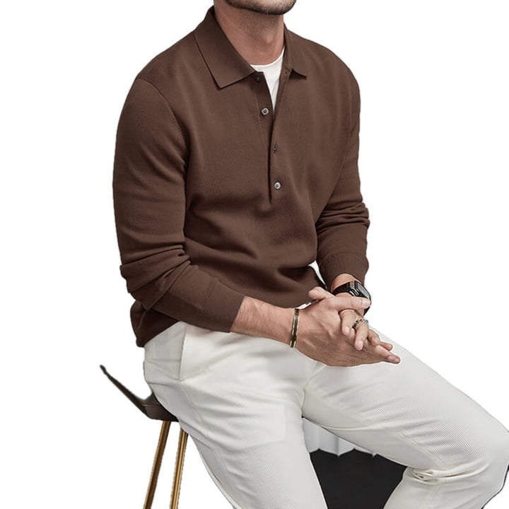 Regular Fit Knit Polo Sweater Button Placket on white