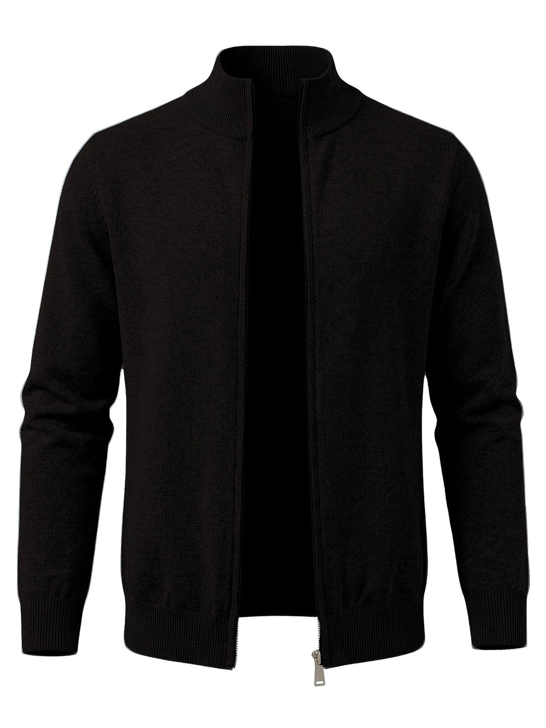 Regular Fit Knit Zip Cardigan Stand Collar Black 1