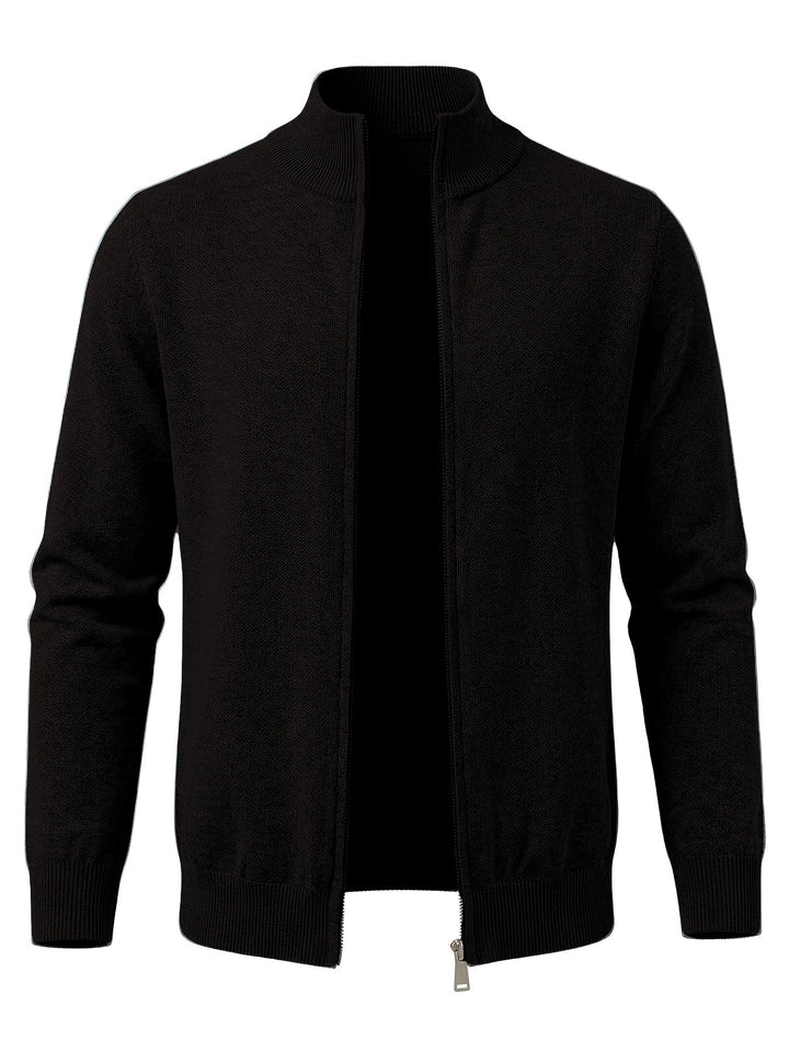Regular Fit Knit Zip Cardigan Stand Collar Black 1