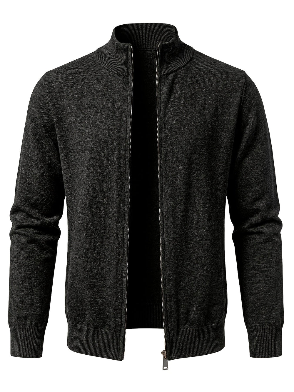 Regular Fit Knit Zip Cardigan Stand Collar Charcoal 1
