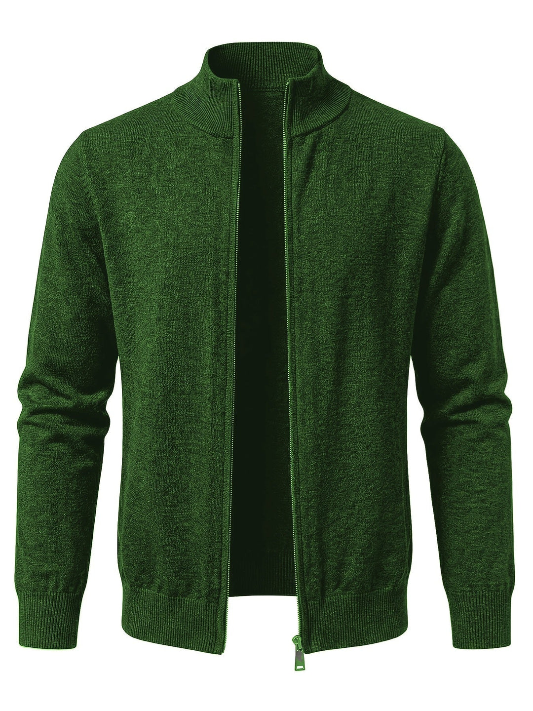 Regular Fit Knit Zip Cardigan Stand Collar Green 1