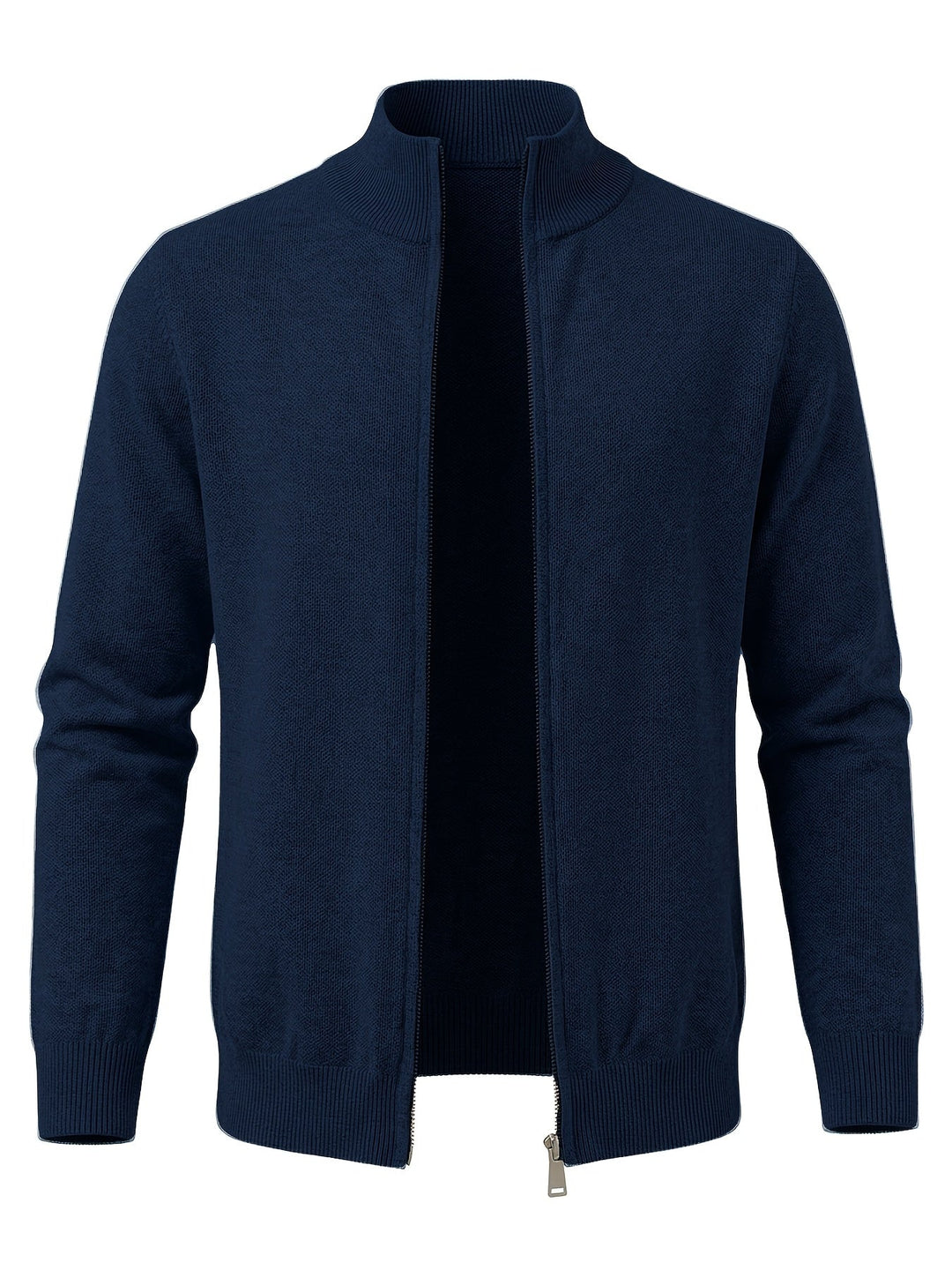 Regular Fit Knit Zip Cardigan Stand Collar Navy 1