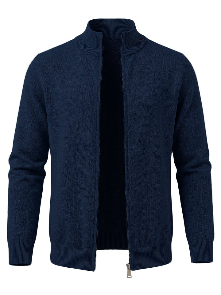 Regular Fit Knit Zip Cardigan Stand Collar Navy 1
