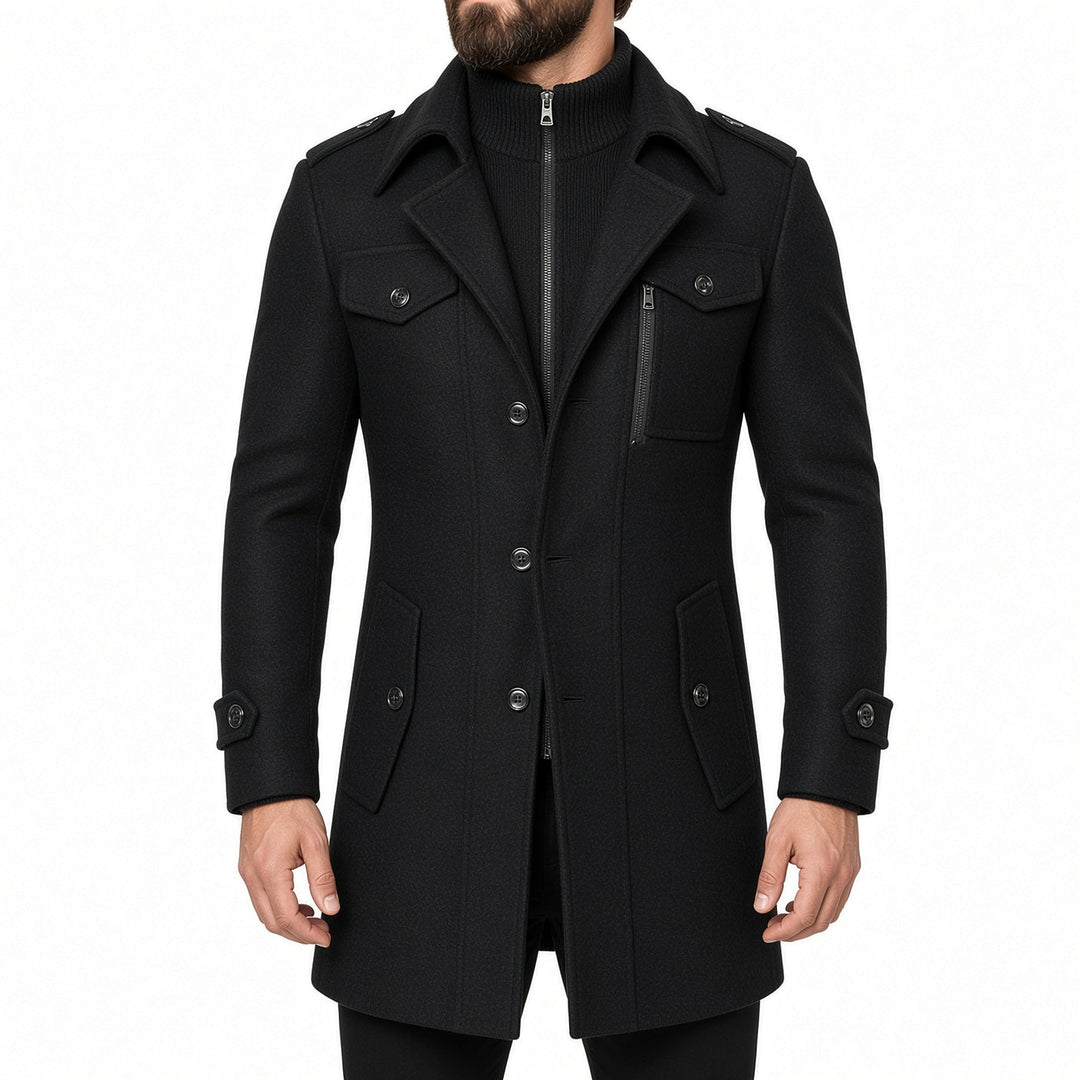 Regular Fit Layered Wool Blend Coat Black 1