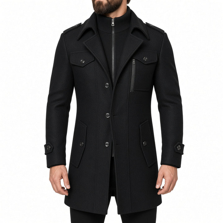 Regular Fit Layered Wool Blend Coat Black 1