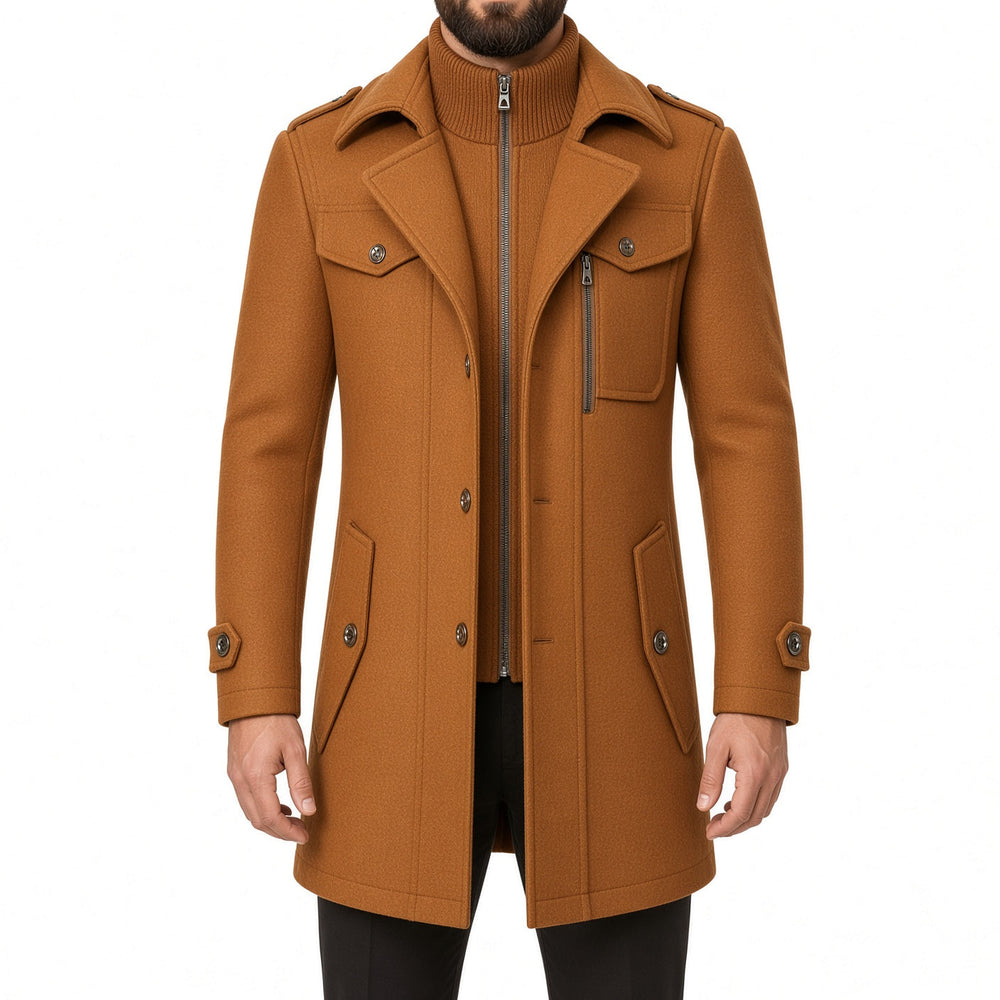 Regular Fit Layered Wool Blend Coat Camel 1