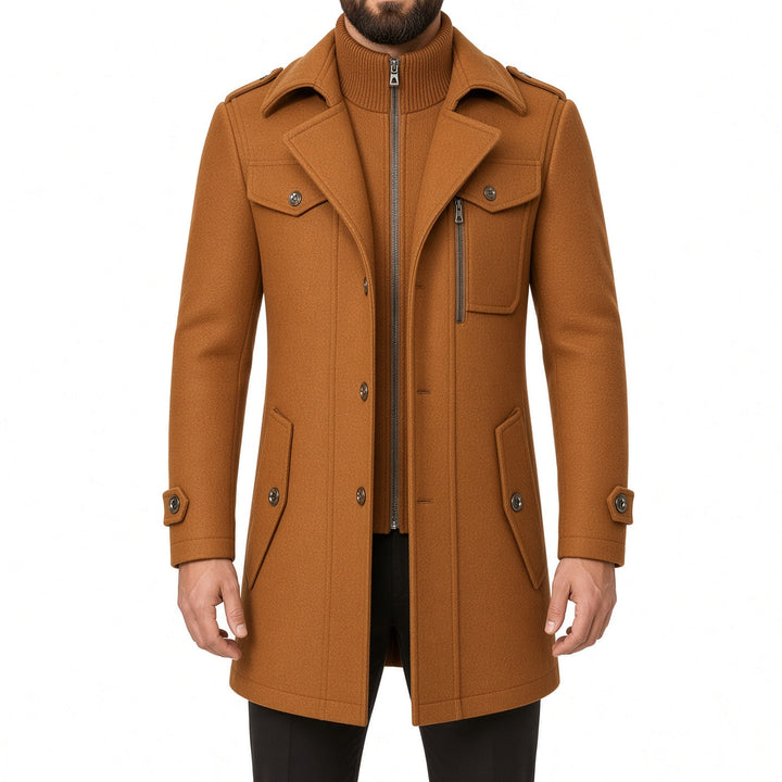 Regular Fit Layered Wool Blend Coat Camel 1
