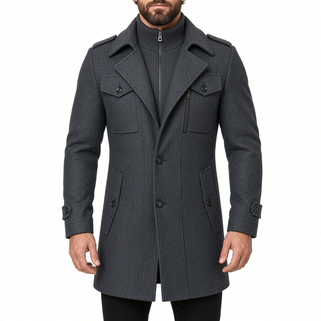 Regular Fit Layered Wool Blend Coat Gray 1