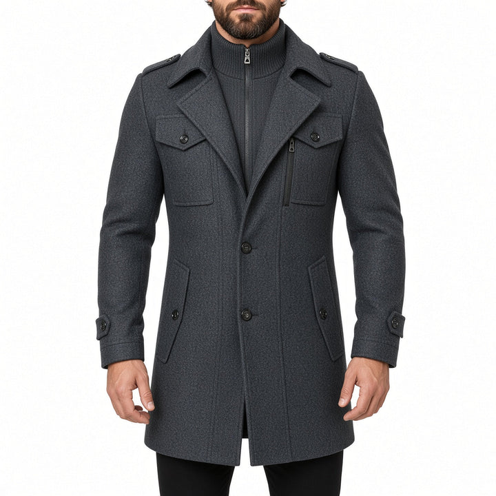 Regular Fit Layered Wool Blend Coat Gray 1