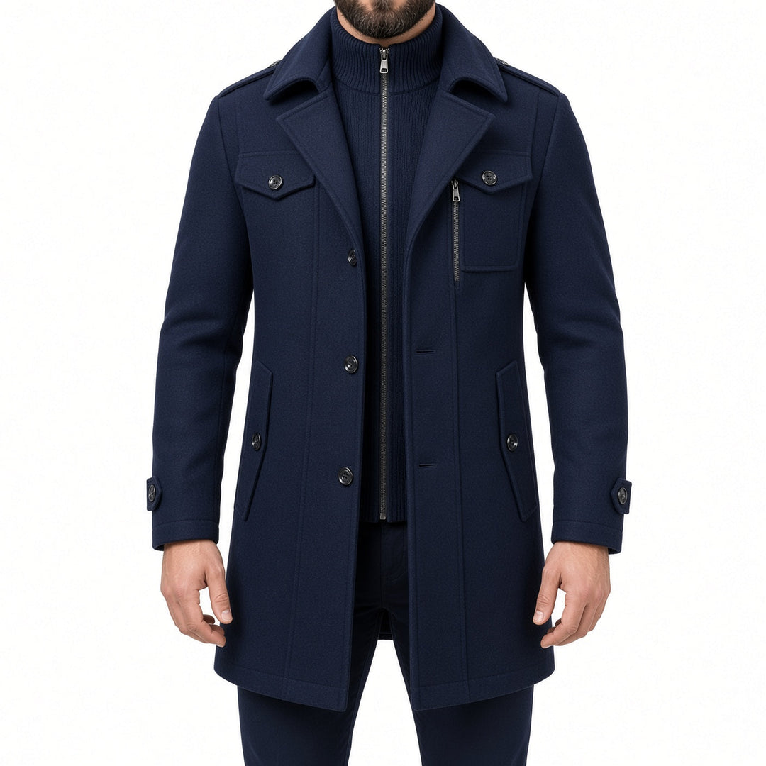 Regular Fit Layered Wool Blend Coat Navy 1