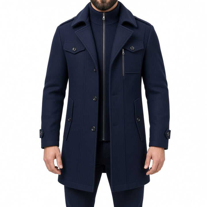 Regular Fit Layered Wool Blend Coat Navy 1