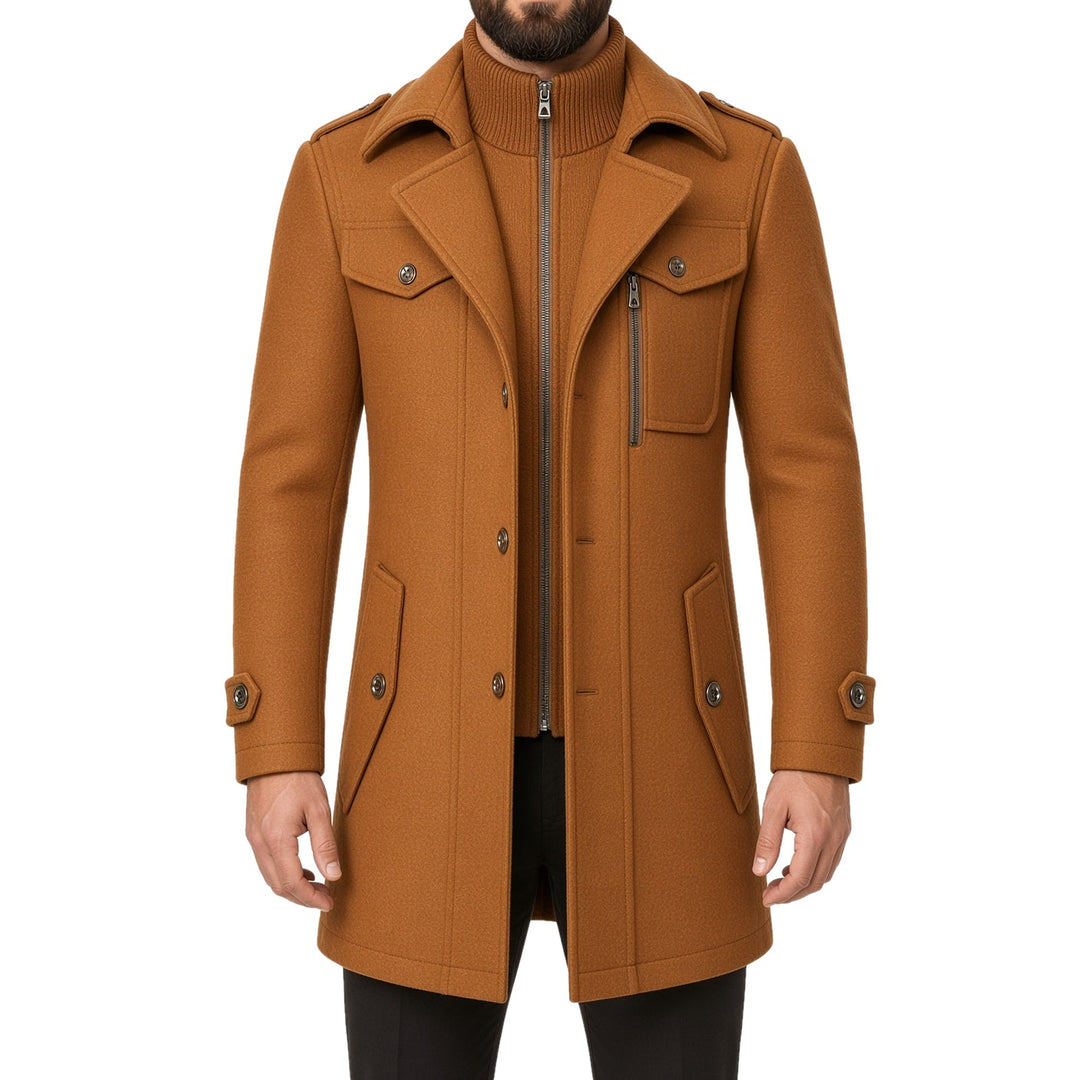 Regular Fit Layered Wool Blend Coat on white