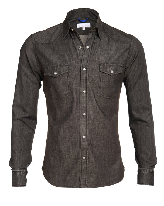 Regular Fit Lightweight Denim Western Shirt Zip Front Black 3