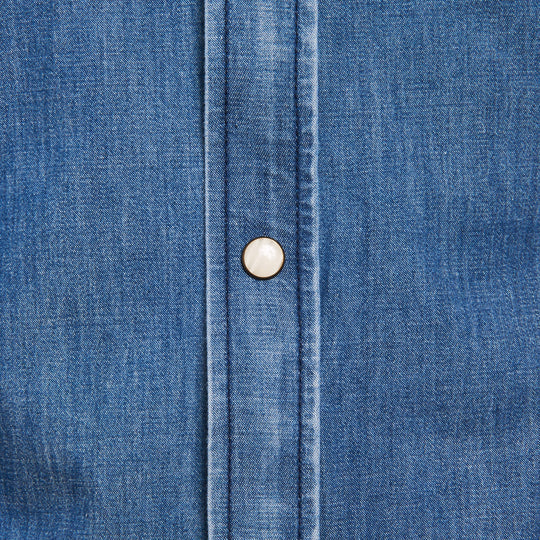 Regular Fit Lightweight Denim Western Shirt Zip Front Blue 4