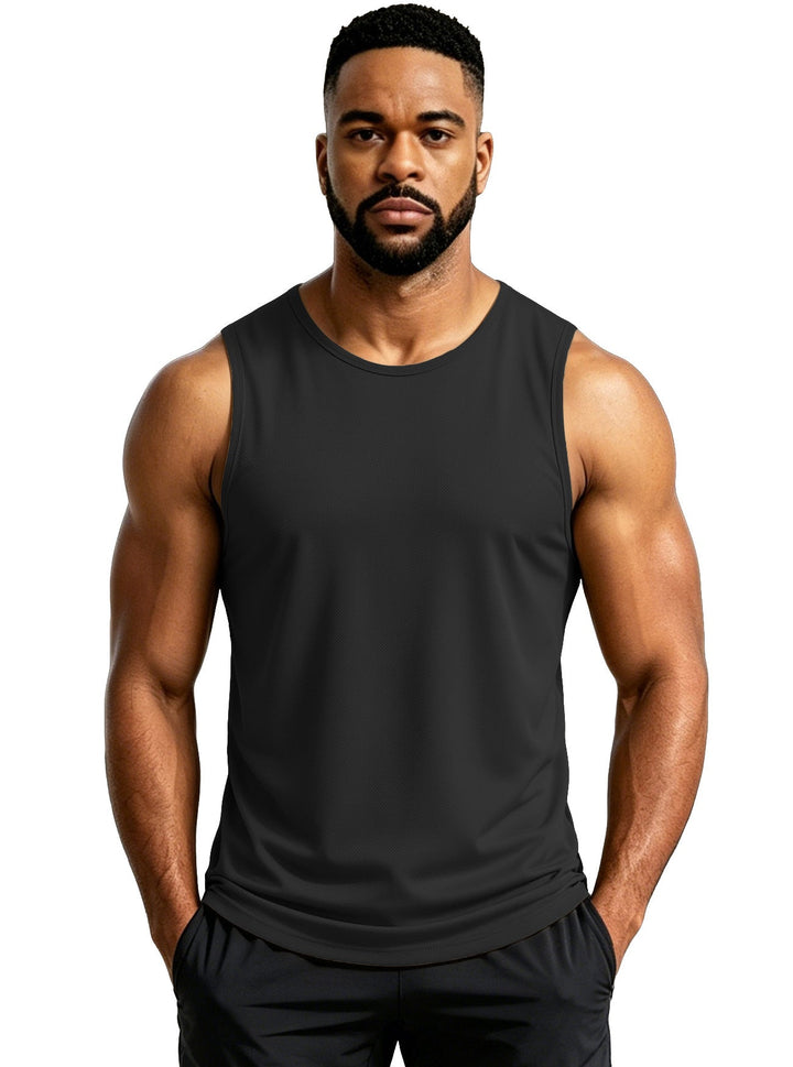Regular Fit Mesh Knit Sleeveless Tank Top Set of 3 Black 1