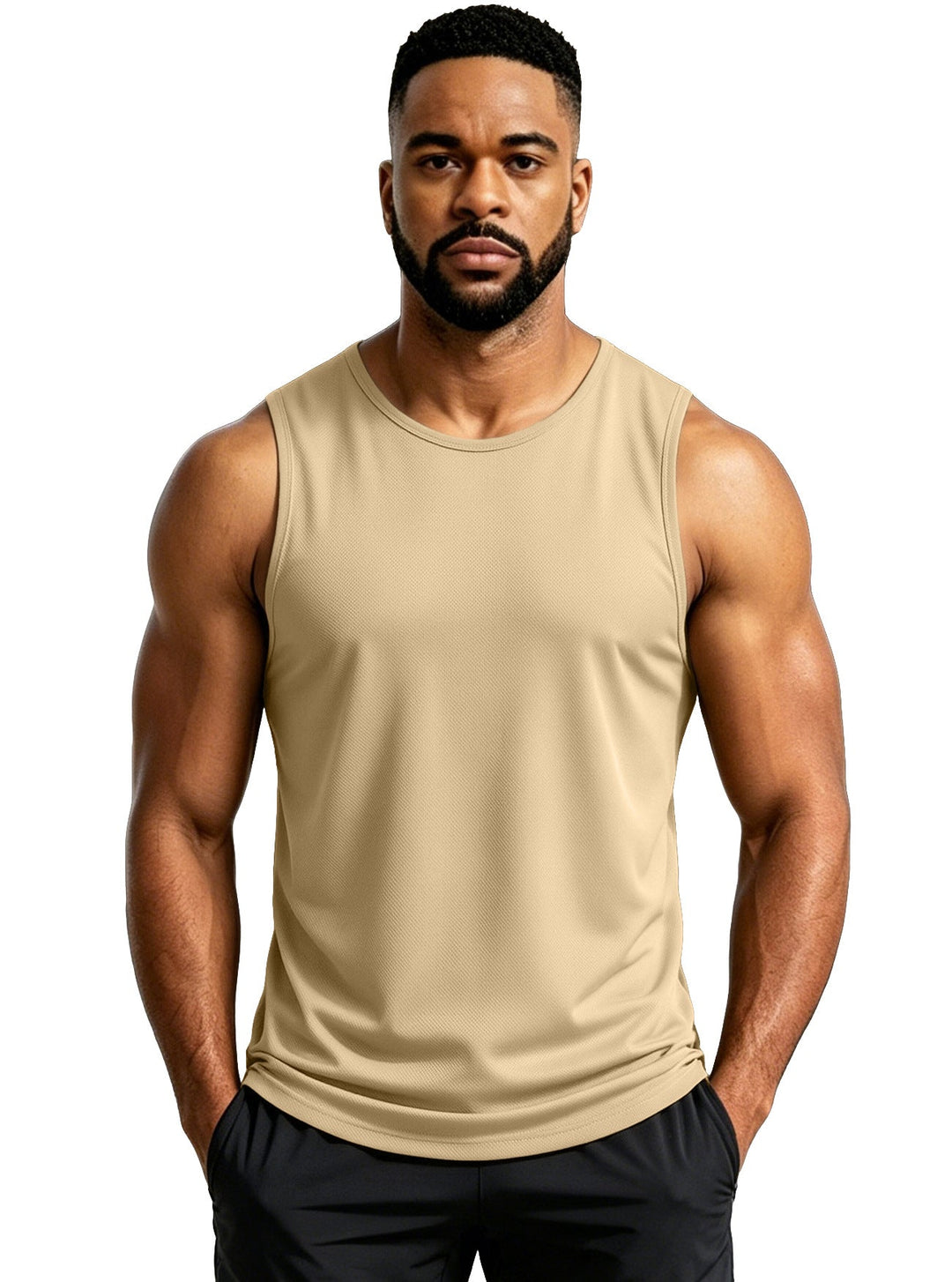 Regular Fit Mesh Knit Sleeveless Tank Top Set of 3 Khaki 1