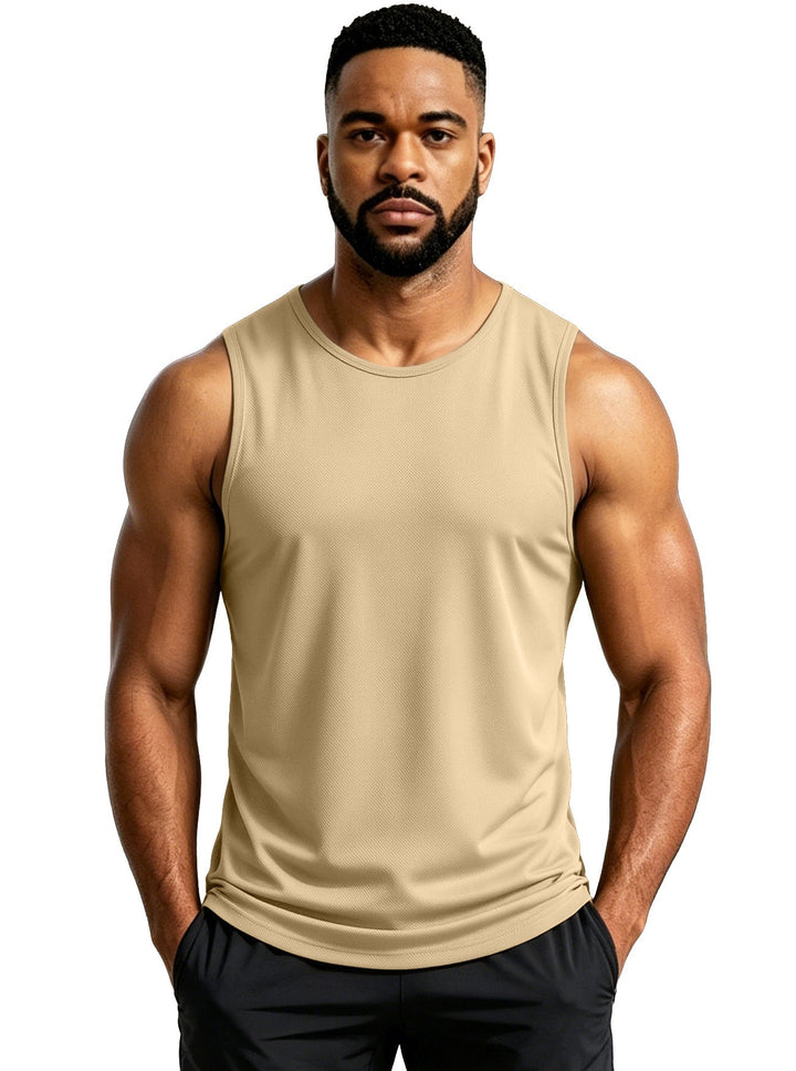 Regular Fit Mesh Knit Sleeveless Tank Top Set of 3 Khaki 1